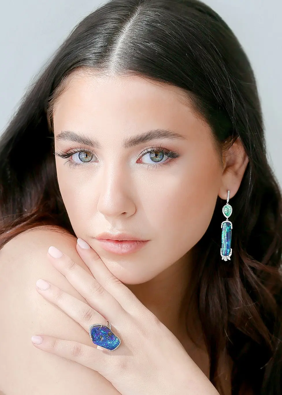 Model wearing Parle Black Opal Earrings and Ring